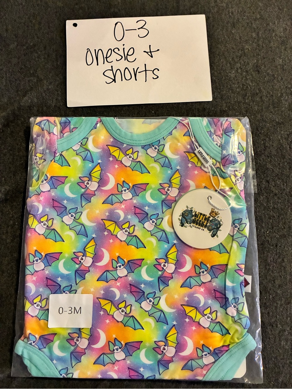 Rainbow Bat Print Baby Bamboo Onesie & Shorts (0-3M) LGTC